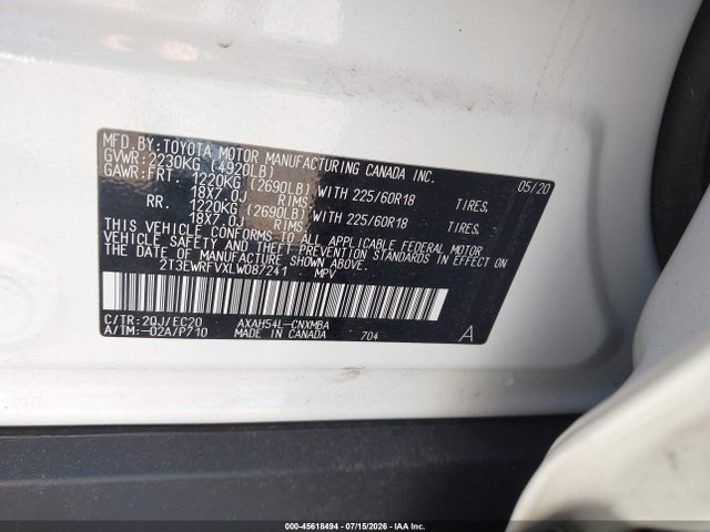 Продажа на аукционе авто 2020 Toyota Rav4 Hybrid Xse, vin: 2T3EWRFVXLW087241, номер лота: 45618494