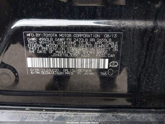 45618498 :رقم المزاد ، JTHCE1BL3D5019323 vin ، 2013 Lexus Gs 350 مزاد بيع