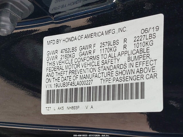 Aukcja sprzedaży 2020 Acura Tlx Tech Package, vin: 19UUB3F45LA000227, numer aukcji: 45618523