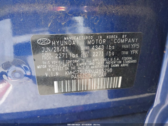 Продаж на аукціоні авто 2022 Hyundai Ioniq Plug-in Hybrid Sel, vin: KMHC75LD3NU265298, номер лоту: 45618524