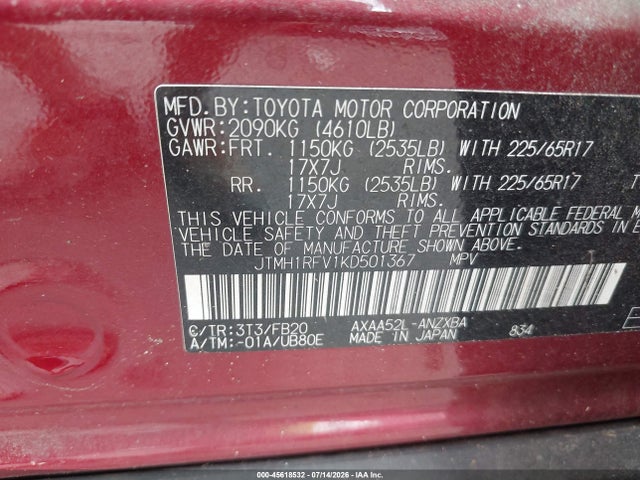 Toyota RAV4 LE 2019 JTMH1RFV1KD501367 Image 9