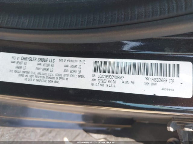 45618537 :رقم المزاد ، 1C3CCBBB3EN192527 vin ، 2014 Chrysler 200 Touring مزاد بيع