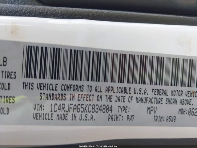 45618541 :رقم المزاد ، 1C4RJFAG5KC834804 vin ، 2019 Jeep Grand Cherokee Laredo E 4x4 مزاد بيع