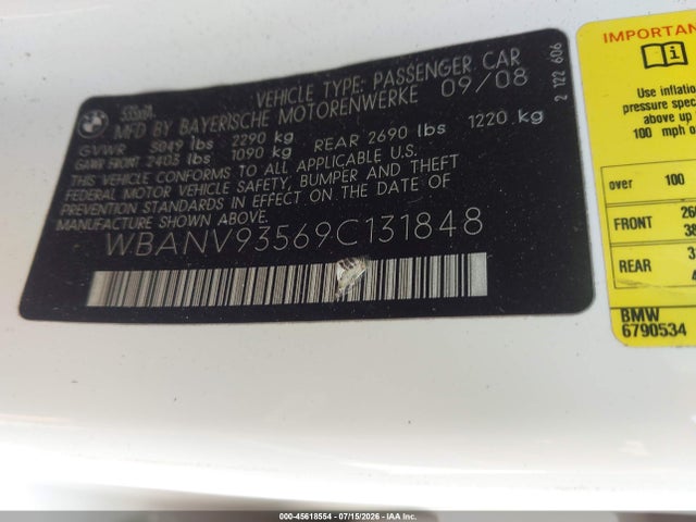 45618554 :رقم المزاد ، WBANV93569C131848 vin ، 2009 Bmw 535i Xdrive مزاد بيع