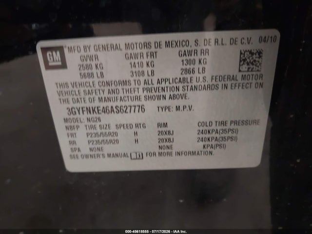 Продажа на аукционе авто 2010 Cadillac Srx Turbo Premium, vin: 3GYFNKE46AS627776, номер лота: 45618555