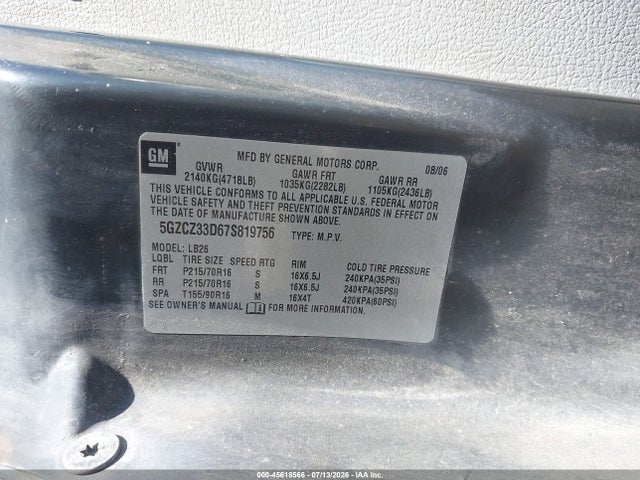 45618566 :رقم المزاد ، 5GZCZ33D67S819756 vin ، 2007 Saturn Vue 4 Cyl مزاد بيع