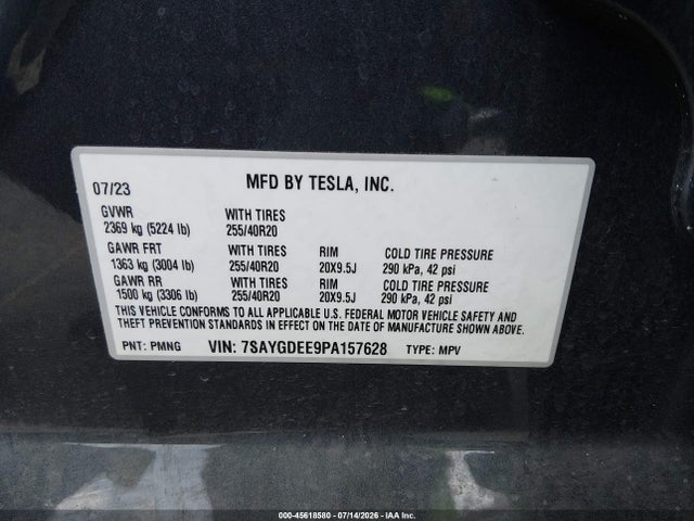 2023 Tesla Model Y Awd/long Range Dual Motor All-wheel Drive მანქანა იყიდება აუქციონზე, vin: 7SAYGDEE9PA157628, აუქციონის ნომერი: 45618580