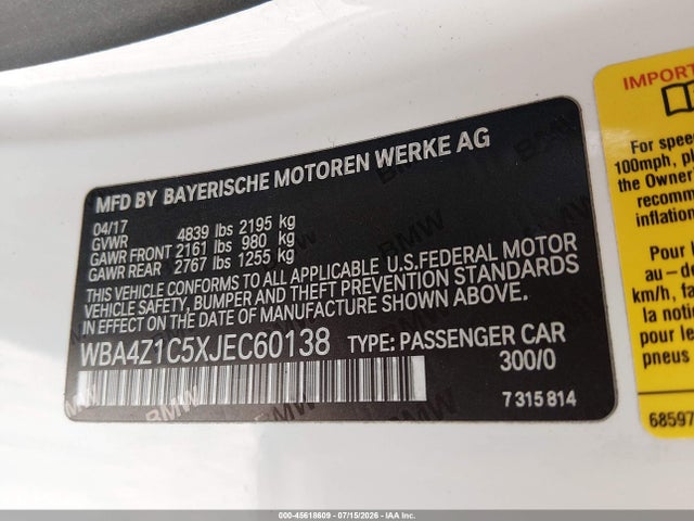 Aukcja sprzedaży 2018 Bmw 430i, vin: WBA4Z1C5XJEC60138, numer aukcji: 45618609