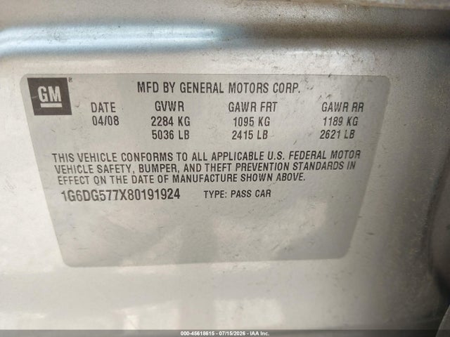 Продажа на аукционе авто 2008 Cadillac Cts Awd W/1sa, vin: 1G6DG577X80191924, номер лота: 45618615