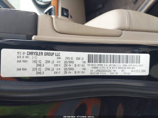 Aukcja sprzedaży 2011 Jeep Grand Cherokee Overland, vin: 1J4RR6GG5BC643264, numer aukcji: 45618629