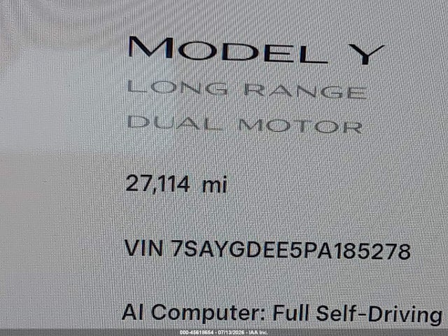 Aukcja sprzedaży 2023 Tesla Model Y Awd/long Range Dual Motor All-wheel Drive, vin: 7SAYGDEE5PA185278, numer aukcji: 45618654