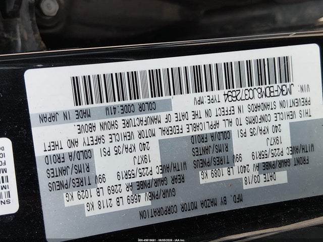 45618681 :رقم المزاد ، JM3KFBDM8J0372694 vin ، 2018 Mazda Cx-5 Grand Touring مزاد بيع