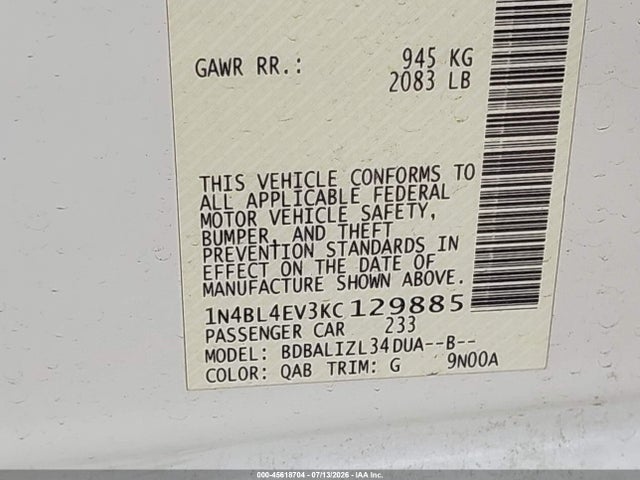 Nissan Altima 2.5 Sl 2019 1N4BL4EV3KC129885 Image 9