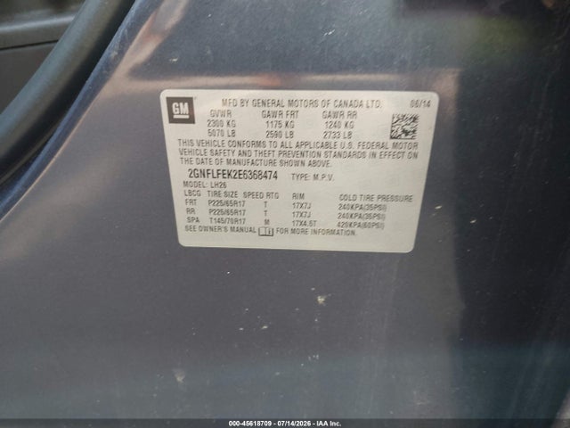 Chevrolet EQUINOX 1LT 2014 2GNFLFEK2E6368474 Image 9
