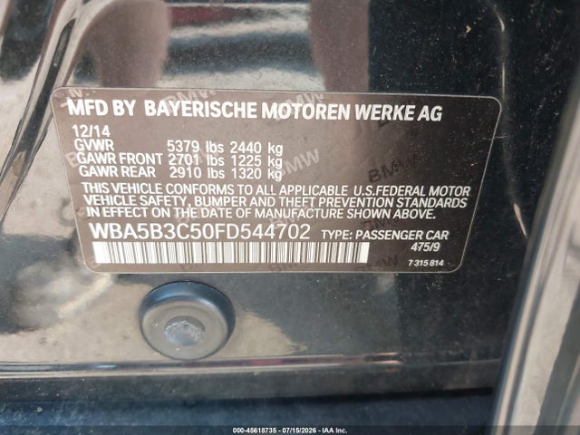 Продажа на аукционе авто 2015 Bmw 535i Xdrive, vin: WBA5B3C50FD544702, номер лота: 45618735