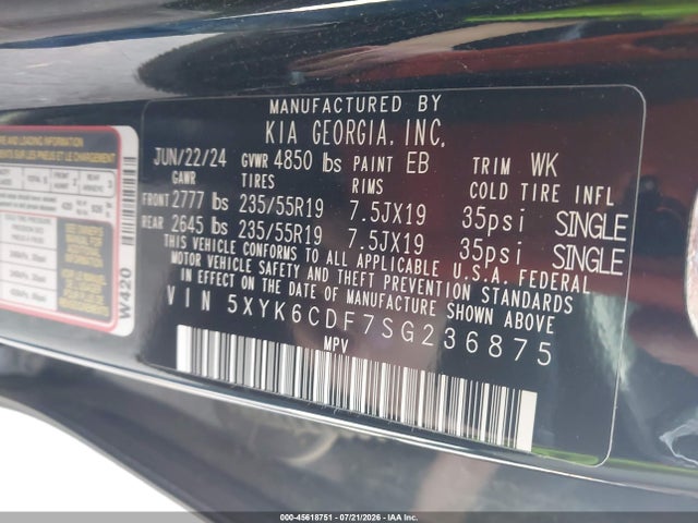 45618751 :رقم المزاد ، 5XYK6CDF7SG236875 vin ، 2025 Kia Sportage X-line مزاد بيع