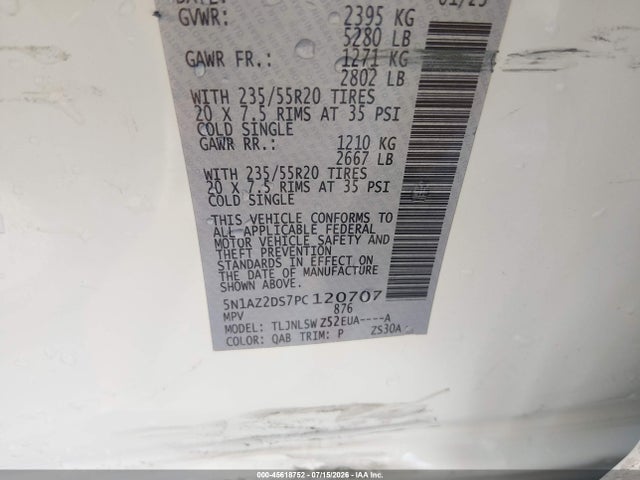 5N1AZ2DS7PC120707 Nissan Murano Platinum Intelligent Awd