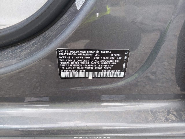 Aukcja sprzedaży 2014 Volkswagen Passat 1.8t Se, vin: 1VWBS7A30EC115804, numer aukcji: 45618770