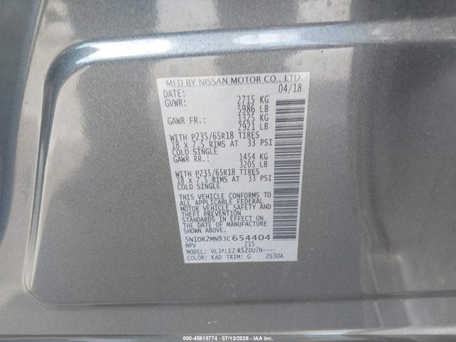 Nissan Pathfinder Sv 2018 5N1DR2MN9JC654404 Image 9