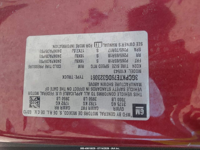 Aukcja sprzedaży 2013 Chevrolet Silverado 1500 Ltz, vin: 3GCPKTE79DG323061, numer aukcji: 45618829