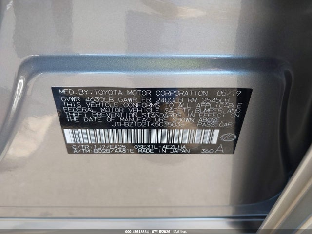 Lexus IS 350 2019 JTHBZ1D21K5035036 Image 9