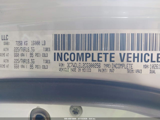 Продаж на аукціоні авто 2012 Ram 4500 Chassis St/slt/laramie, vin: 3C7WDLEL2CG300256, номер лоту: 45618899
