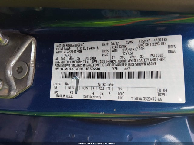 1FMCU9GD9HUE50230 Ford ESCAPE SE