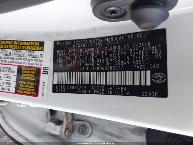 Toyota AVALON LIMITED 2022 4T1DZ1FB9NU086877 Image 9