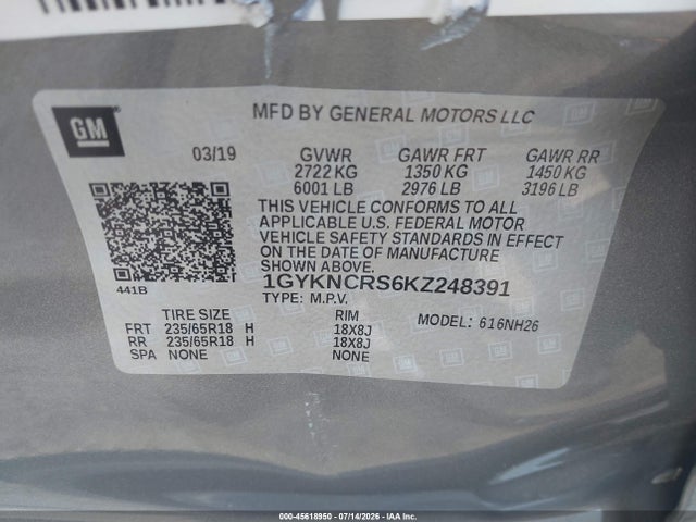 Продаж на аукціоні авто 2019 Cadillac Xt5 Luxury, vin: 1GYKNCRS6KZ248391, номер лоту: 45618950
