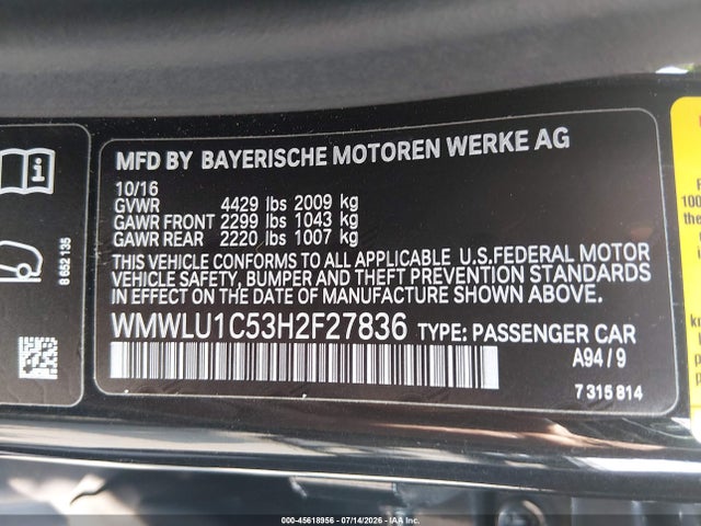 Продажа на аукционе авто 2017 Mini Clubman Cooper, vin: WMWLU1C53H2F27836, номер лота: 45618956