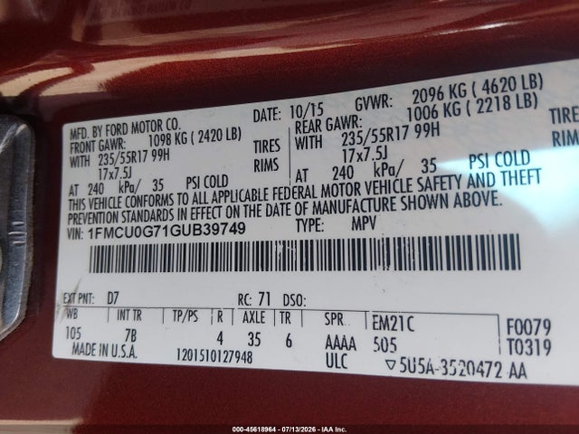 Ford ESCAPE SE 2016 1FMCU0G71GUB39749 Image 9