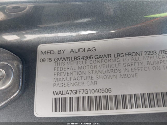 Продажа на аукционе авто 2016 Audi A3 1.8t Premium, vin: WAUA7GFF7G1040906, номер лота: 45618983