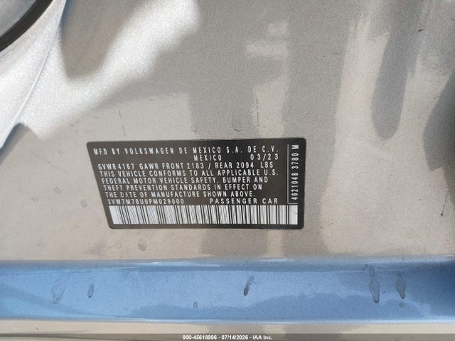 45618996 :رقم المزاد ، 3VW7M7BU0PM029000 vin ، 2023 Volkswagen Jetta 1.5t Se مزاد بيع