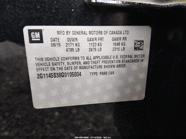 Продаж на аукціоні авто 2016 Chevrolet Impala 2lz, vin: 2G1145S38G9105004, номер лоту: 45618998