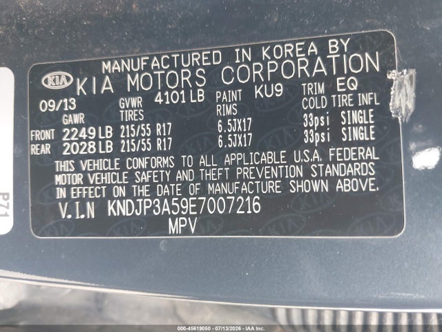 KIA SOUL + 2014 KNDJP3A59E7007216 Image 9