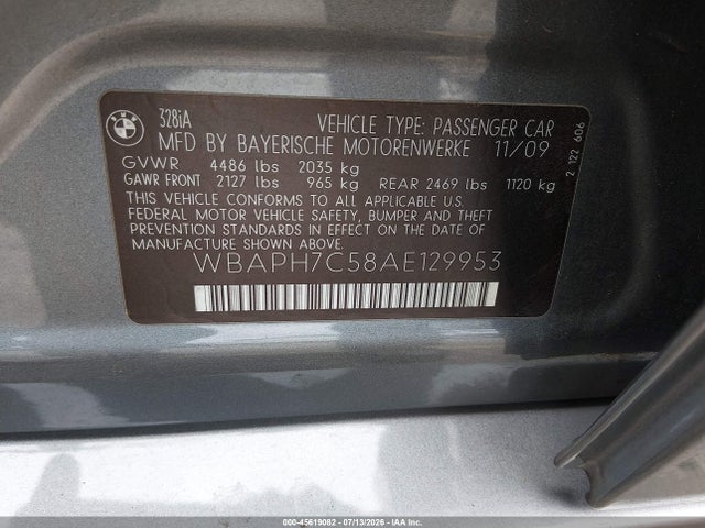45619082 :رقم المزاد ، WBAPH7C58AE129953 vin ، 2010 Bmw 328i مزاد بيع