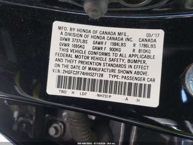 Honda CIVIC EX 2017 2HGFC2F74HH527128 Image 9