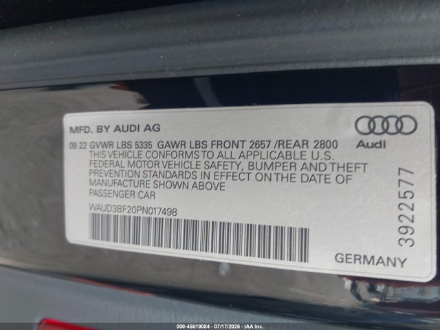 Продаж на аукціоні авто 2023 Audi A6 Premium 45 Tfsi Quattro S Tronic, vin: WAUD3BF20PN017498, номер лоту: 45619084