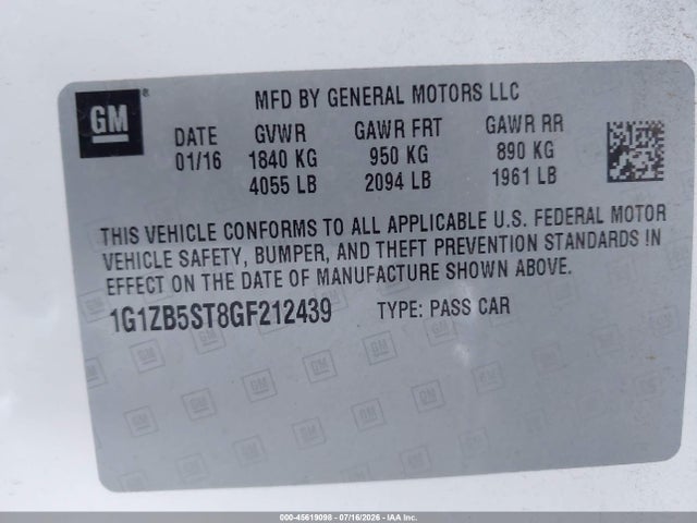 Chevrolet MALIBU LS 2016 1G1ZB5ST8GF212439 Image 9