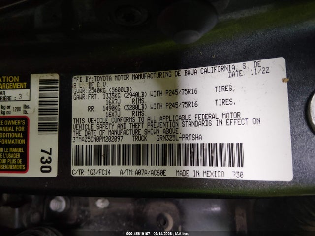 Продаж на аукціоні авто 2023 Toyota Tacoma Sr5 V6, vin: 3TMAZ5CN0PM202097, номер лоту: 45619107