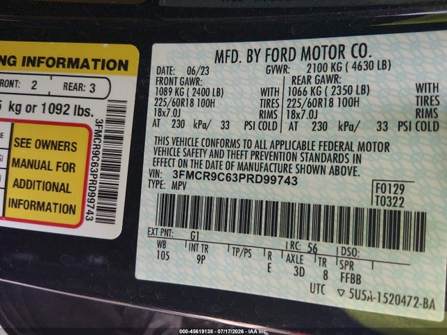 3FMCR9C63PRD99743 Ford Bronco Sport Outer Banks