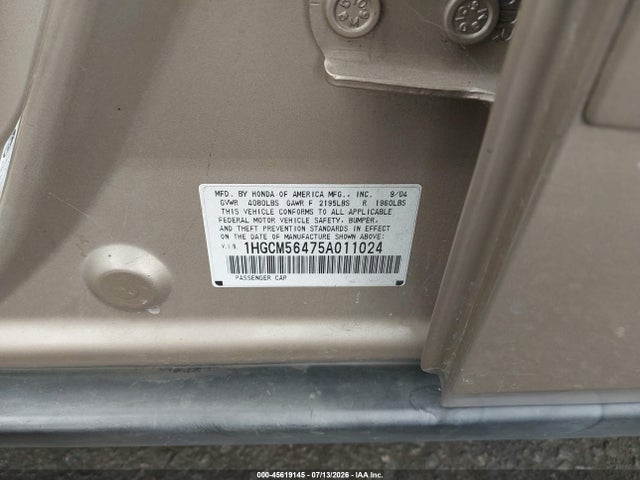 45619145 :رقم المزاد ، 1HGCM56475A011024 vin ، 2005 Honda Accord 2.4 Lx مزاد بيع