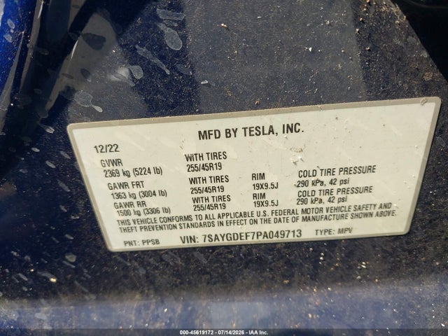 Aukcja sprzedaży 2023 Tesla Model Y Performance Dual Motor All-wheel Drive, vin: 7SAYGDEF7PA049713, numer aukcji: 45619172