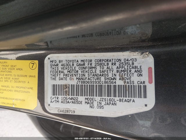 Продажа на аукционе авто 2003 Lexus Gs 300, vin: JT8BD69S930186564, номер лота: 45619181