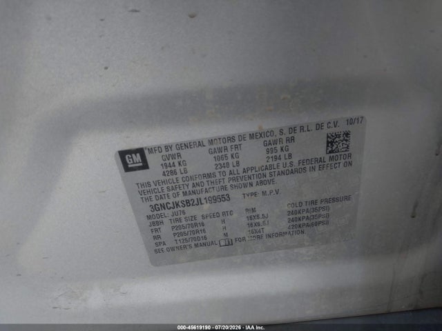 Chevrolet TRAX LS 2018 3GNCJKSB2JL199553 Image 9