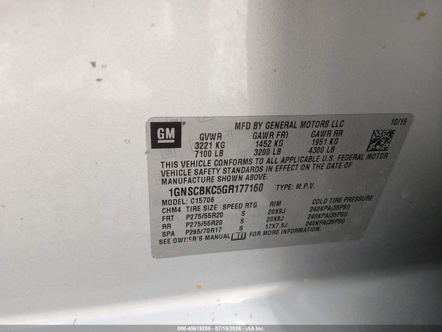 Chevrolet Tahoe Lt 2016 1GNSCBKC5GR177160 Image 9