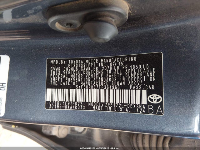 Toyota Corolla S Plus 2015 5YFBURHE7FP364965 Image 9
