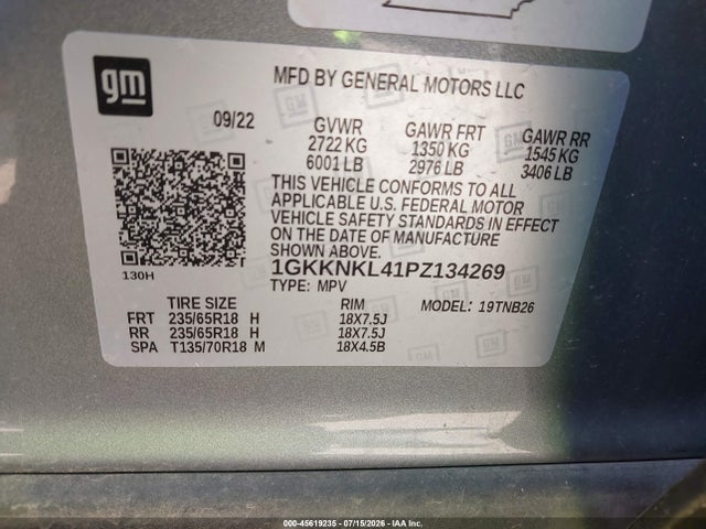 Aukcja sprzedaży 2023 Gmc Acadia Fwd Sle, vin: 1GKKNKL41PZ134269, numer aukcji: 45619235