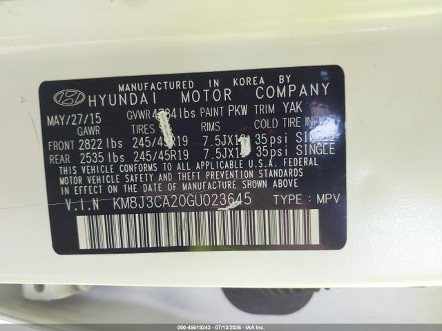 Hyundai Tucson Limited 2016 KM8J3CA20GU023645 Image 9