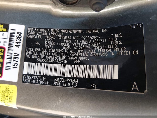 Toyota Sienna Le V6 8 Passenger 2014 5TDKK3DC0ES425716 Image 9